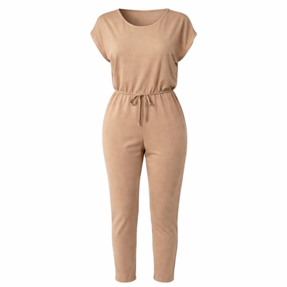 Francescas French Terry Tan Jumpsuit Womens Large Casual Lounge One-Piece Romper